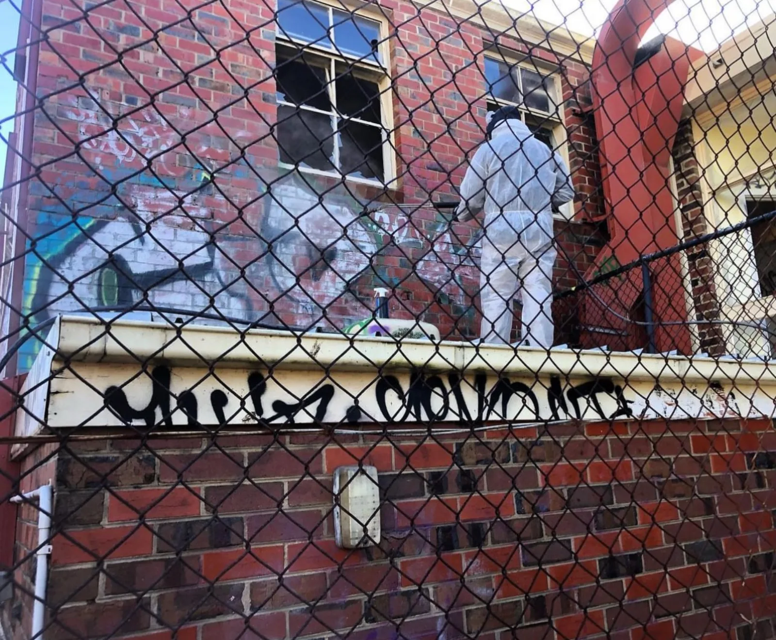Exterior cleaning work on commercial brick