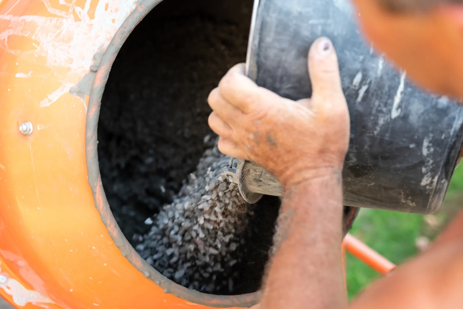 Aggregate going into a concrete mixer