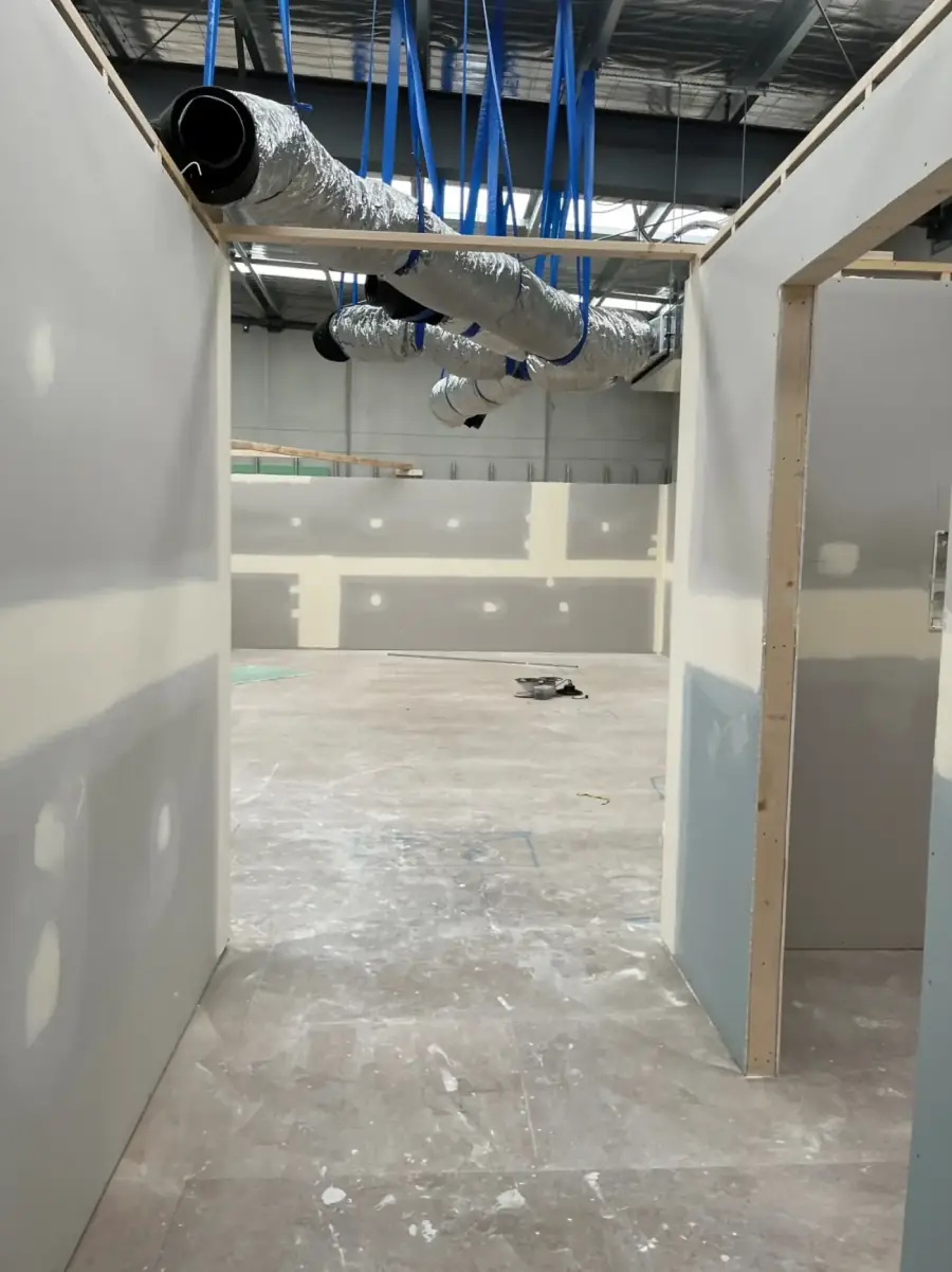Commercial plaster partitions and linings in progress