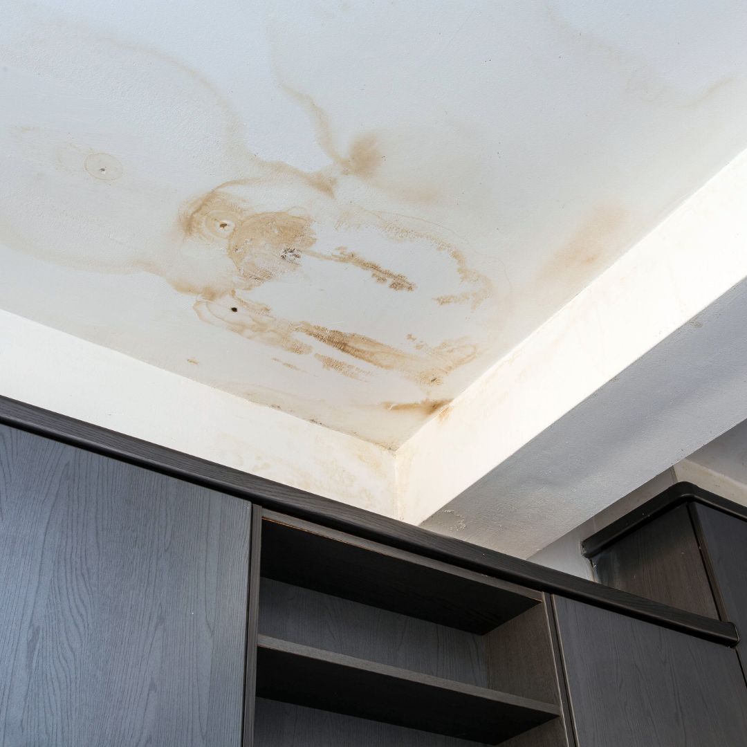 Ceiling water stain after a leaking pipe